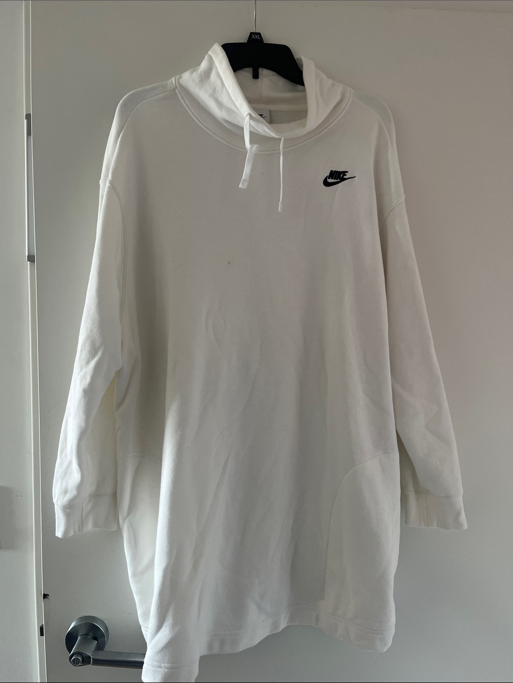 Nike White Hoodie Tunic with Black Swoosh